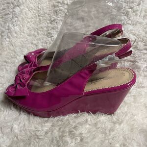 NWOT Lane Bryant synthetic patent Pink  Slingback platform wedge sandals SZ12W